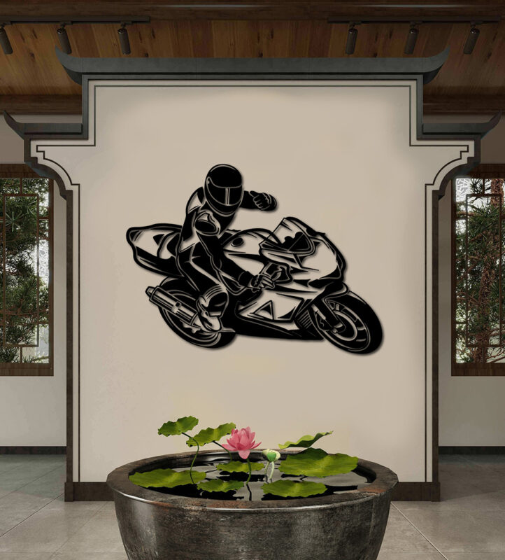 By Bike Wall Art featuring laser-cut bike design, available in MDF wood or black shiny acrylic by Tlismi Rang