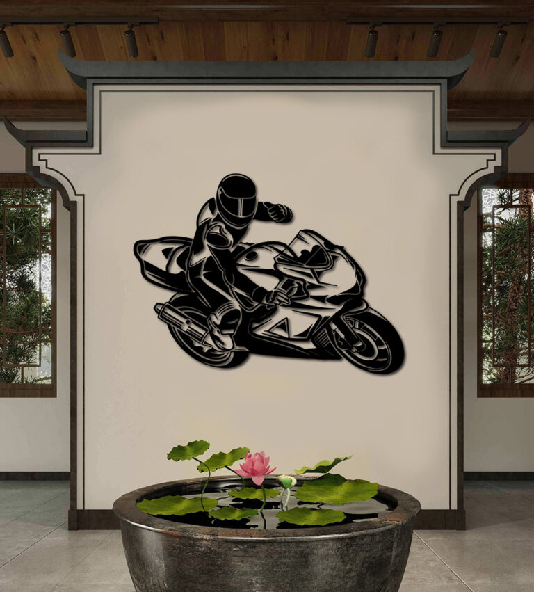 By Bike Wall Art featuring laser-cut bike design, available in MDF wood or black shiny acrylic by Tlismi Rang