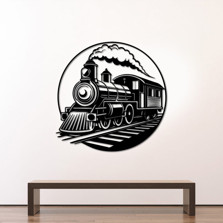 Train home decor laser cut wall art available in MDF wood or shiny black acrylic by Tlismi Rang