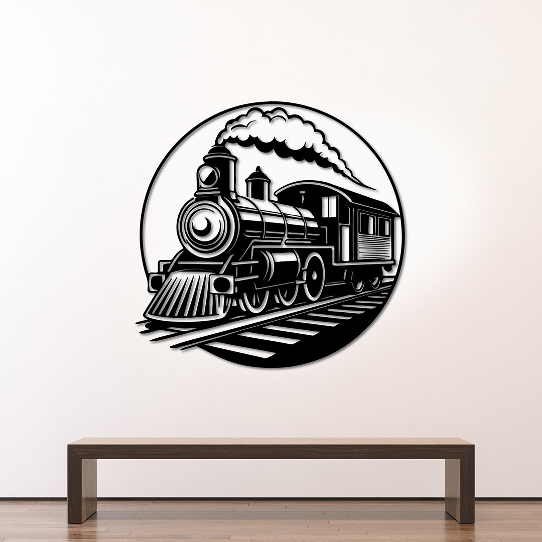 Train home decor laser cut wall art available in MDF wood or shiny black acrylic by Tlismi Rang