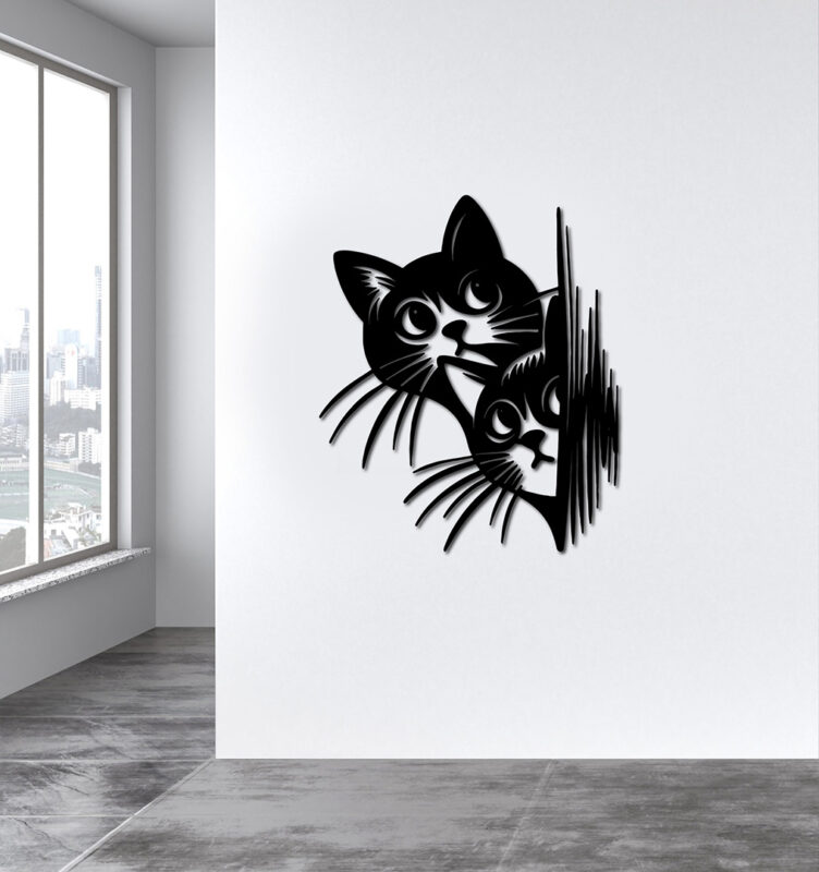 Unique Cats Laser Cut Wall Décor featuring artistic cat silhouettes, available in MDF wood or black shiny acrylic by Tlismi Rang