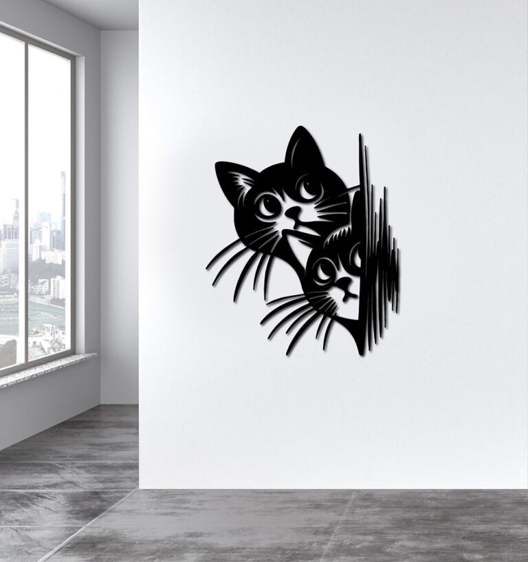 Unique Cats Laser Cut Wall Décor featuring artistic cat silhouettes, available in MDF wood or black shiny acrylic by Tlismi Rang