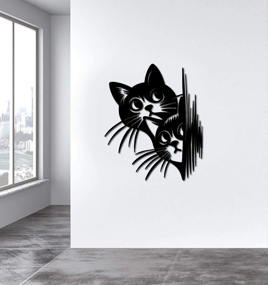 Unique Cats Laser Cut Wall Décor featuring artistic cat silhouettes, available in MDF wood or black shiny acrylic by Tlismi Rang