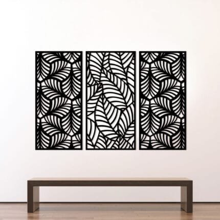 Decorative Garden Screen set of 3 leaf wall decor panels in MDF and acrylic