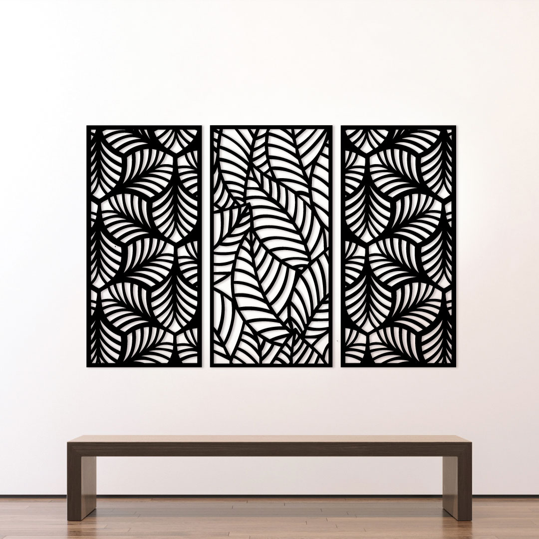Decorative Garden Screen set of 3 leaf wall decor panels in MDF and acrylic