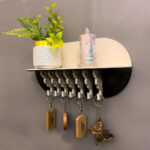 Side view of MDF wall mounted key holder with shelf