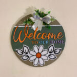 Floral Welcome to Our Home 3D Wooden Sign Board with flowers and ribbons