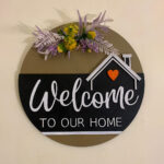 Close-up of laser cut welcome sign details