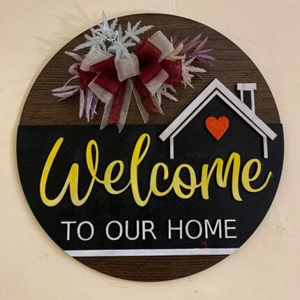 Wooden floral welcome door sign for front door decor