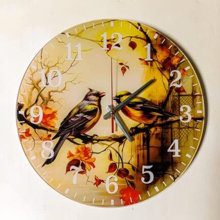 Elegant Birds Acrylic Wall Clock with Premium Nature Art
