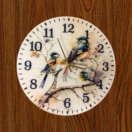 Luxury decorative birds acrylic wall clock front view
