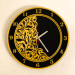Luxury golden and black acrylic mirror wall clock with laser engraving