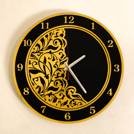 Luxury golden and black acrylic mirror wall clock with laser engraving