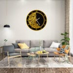 Luxury acrylic mirror wall clock displayed in modern living room
