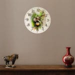 Modern birds wall clock in stylish living room interior